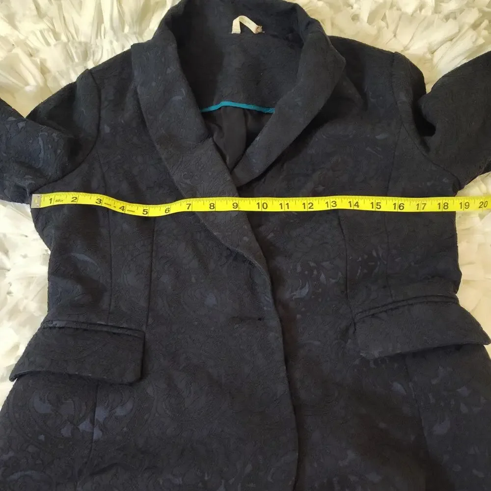 Willow & Clay Blazer Career Women Medium Navy Blu Paisley Jacquard Tuxedo Collar